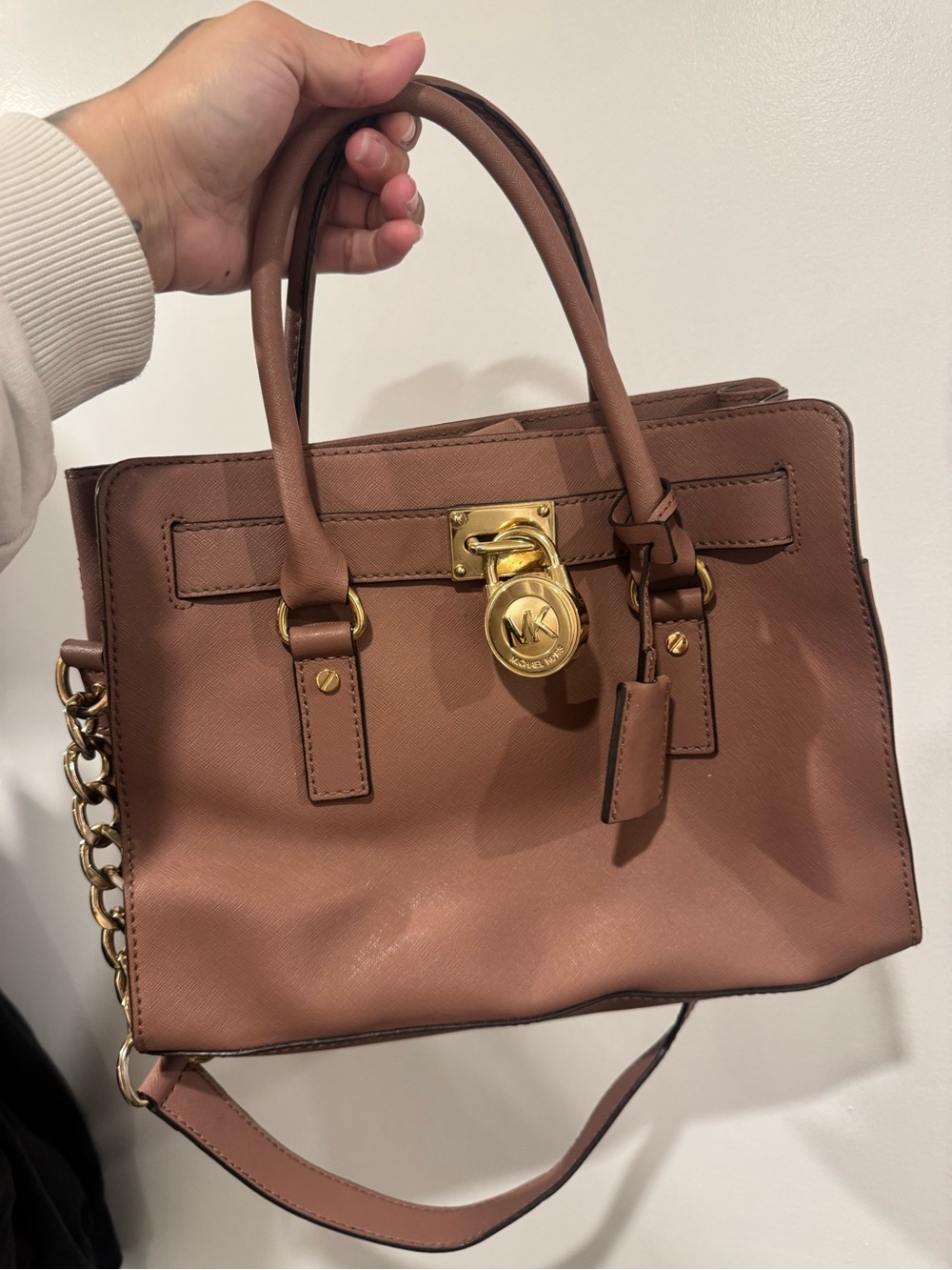 Michael Kors Dusty Rose Saffiano Leather Satchel with Gold Hardware
